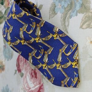100% Silk Italian Men's Gondola Neck Tie By Trevisan Venezia in Blue and Gold